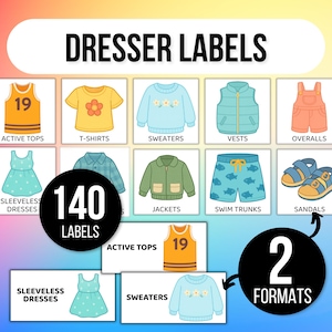 Kids Dresser Labels, Kids Closet Labels, Kid Drawer Labels, Kids Closet Storage Stickers, Drawer Labels, Kids Clothing Labels, Wardrobe