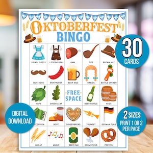 Oktoberfest Bingo, 30 Cartões de Oktoberfest Bingo, Jogos Oktoberfest, Atividade Oktoberfest, Jogo de Festa Oktoberfest, Festa Temática Oktoberfest