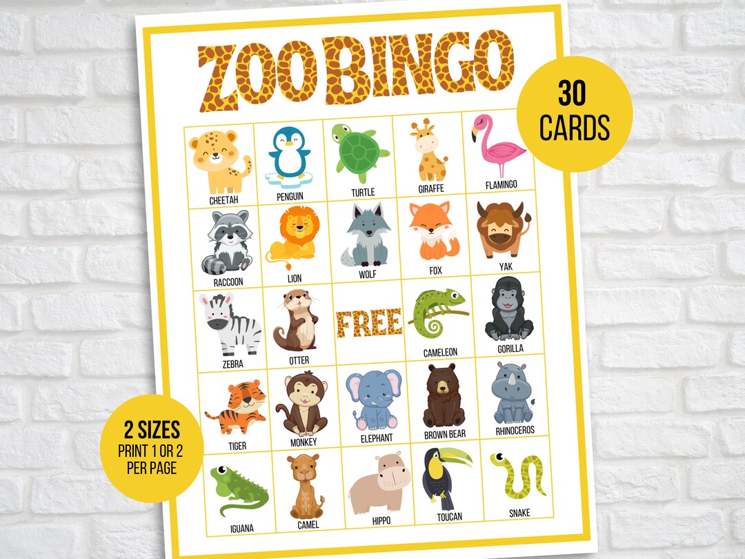 Zoo Bingo 30 Printable Zoo Bingo Cards Zoo Party Game Zoo Etsy