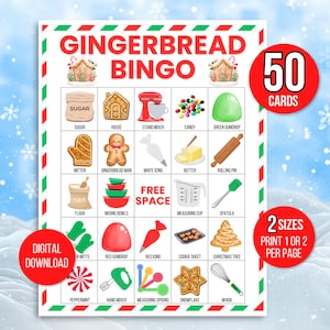 Bingo en pain d'épice, 50 cartes de bingo en pain d'épice, Cartes de bingo avec pâtisserie pour Noël, Bingo avec pâtisserie, Activité de Noël, Jeu de Noël, Jeu de pâtisserie