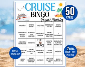 Cruise Bingo, Cruise Games, 50 Cruise Bingo Cards, Cruise Ship People Watching Bingo, Cruise Ship Game, Cruise Vacation Game, Family Cruise