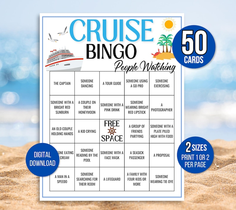 Cruise Bingo, Cruise Games, 50 Cruise Bingo Cards, Cruise Ship People Watching Bingo, Cruise Ship Game, Cruise Vacation Game, Family Cruise