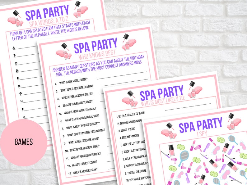 Spa Party Games Printable Spa Party Activities Girls Spa - Etsy