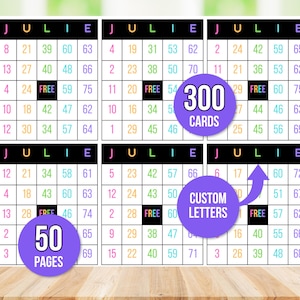300 benutzerdefinierte Bingokarten, 6 pro Seite, lustiges Partyspiel, Klassenzimmeraktivität, Bingospiel für Kinder, druckbares Bingospiel für Kinder, 6 Regenbogenfarben