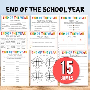 End of Year Party Games, Last Day of School Game Bundle, End of School Summer Activities. End of Year Games, End of the School Year Games