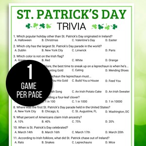 St. Patrick's Day Trivia Game, St. Patrick's Day Game, St. Patrick's Trivia Game, St. Patrick's Day Party Game, St Patrick's Fact or Fiction