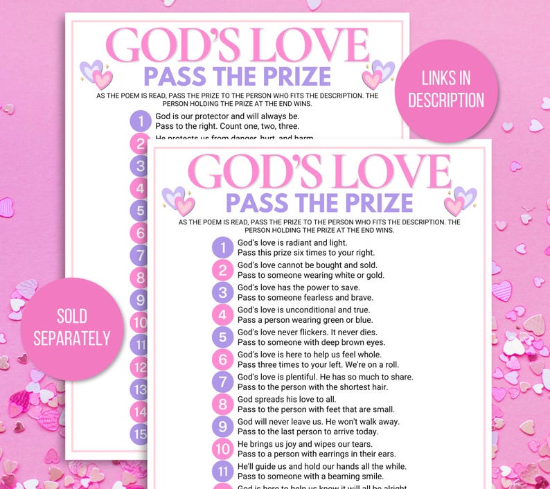 Gods Love Left Right Game, Left Right Gods Love Game, Gods Love Pass the Prize Game, Church Gift Exchange Game, Sunday School Prize Game