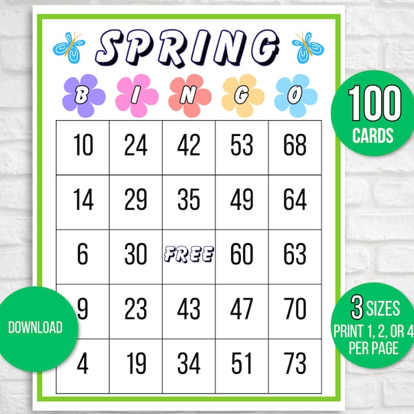 Spring Bingo, 100 Spring Bingo Cards, Spring Carte Bingo, Spring Activity For Kids, Kids Spring Party Game, Spring Game, Spring Class Game