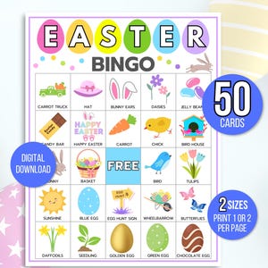 Bingo de Páscoa, 50 Cartões de Bingo de Páscoa para Imprimir, Atividade de Páscoa para Crianças, Jogo de Festa de Páscoa para Crianças, Atividade de Sala de Aula de Páscoa, Jogo de Páscoa