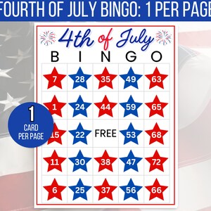 4th of July Bingo, 100 Fourth of July Bingo Cards, Fourth of July Bingo ...