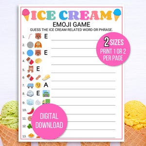 Ice Cream Emoji Game, Emoji Ice Cream Game, Summer Emoji Game, Beach Emoji Game, Summer Emoji Printable, Summer Emoji Printable, Summer Game