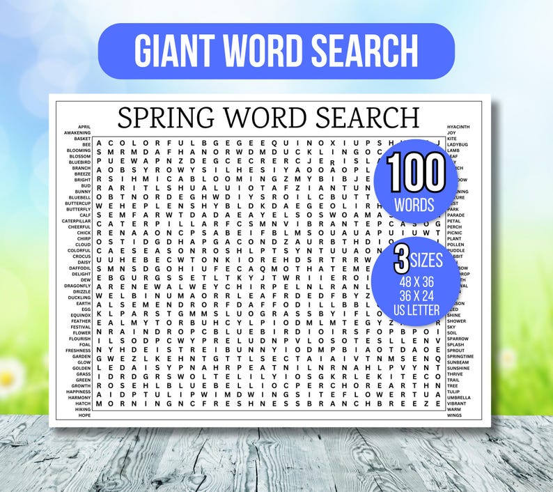 Giant Spring Word Search, Giant Word Search, Giant Word Find, Spring ...