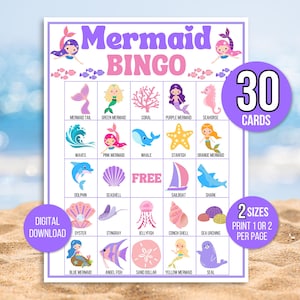 Bingo sirène, 30 cartes de bingo sirène imprimables uniques, jeu de sirène, activité de sirène, jeu de bingo imprimable pour enfants, jeu de bingo pour les enfants