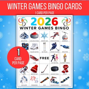 Winter Games Bingo, 50 Winter Games Bingo Cards, Winter Games, Winter Games Activity, Kid's Printable Bingo, Kids Winter Games, Sports Bingo
