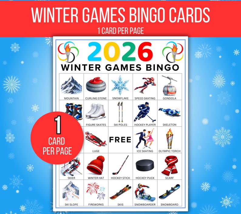 Winter Games Bingo, 50 Winter Games Bingo Cards, Winter Games, Winter Games Activity, Kid's Printable Bingo, Kids Winter Games, Sports Bingo