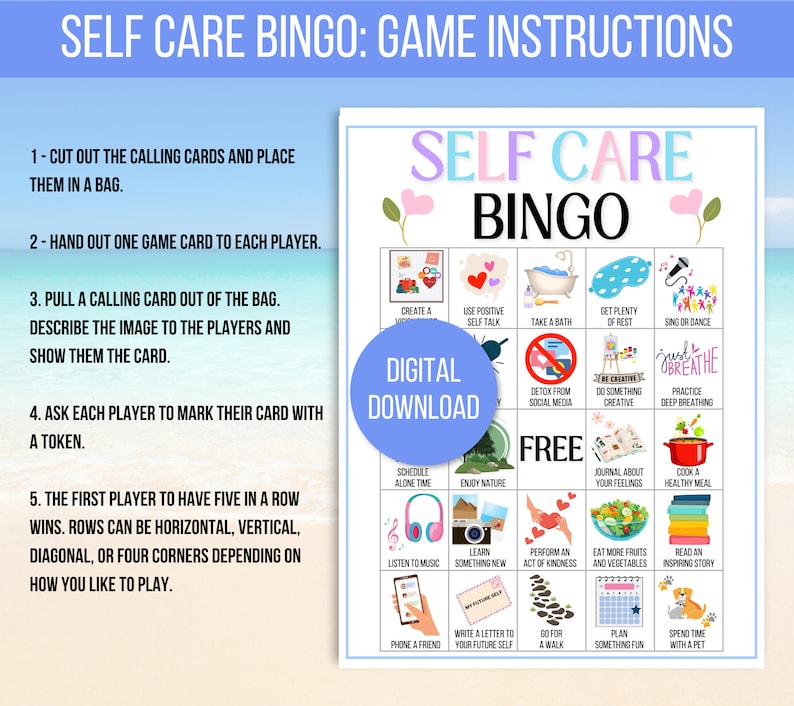 Self Care Bingo, 30 Self Care Bingo Cards, Self Care Challenge, Self Love Challenge, Wellness Bingo, Self Care Checklist, Self Care Activity