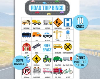 Road Trip Bingo, 10 Printable Road Trip Bingo Cards, Travel Bingo, Family Road Trip Game, Road Trip Party Game, Road Trip Activity, Family