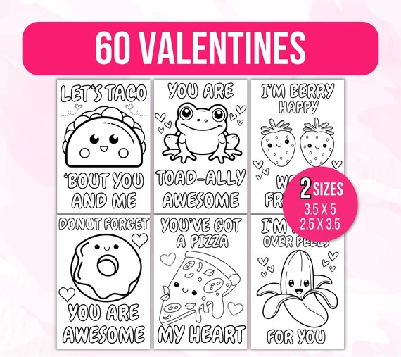 Valentines Coloring Cards, Valentines Day Valentine Cards, Valentine's Cards for Kids, Classroom Valentine Activity, Printable Valentines