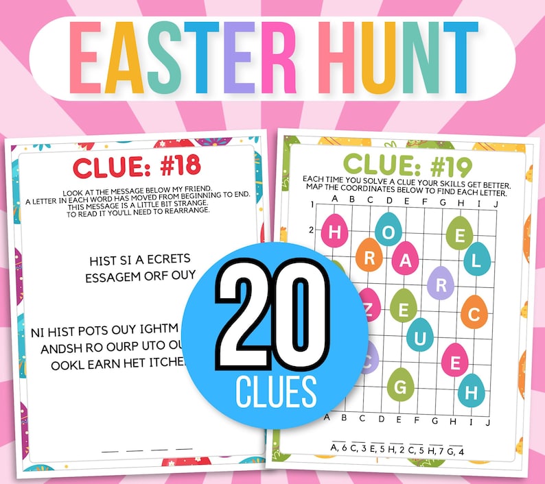 Indoor Easter Treasure Hunt For Teens, Easter Scavenger Hunt, Treasure Hunt Easter Clues, Teens Easter Escape Room Puzzles, Easter Hunt