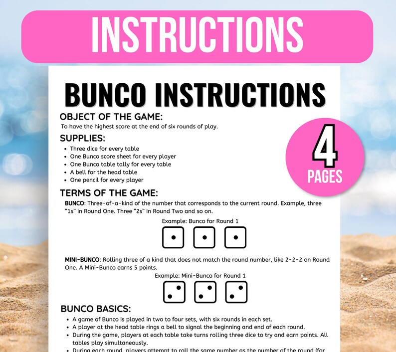 Summer Bunco Score Sheet, Summer Bunco, Summer Bunco Game, Summer Bunco Scorecards, Bunco Game Rules, Bunco Table Numbers, Bunco Tally Sheet
