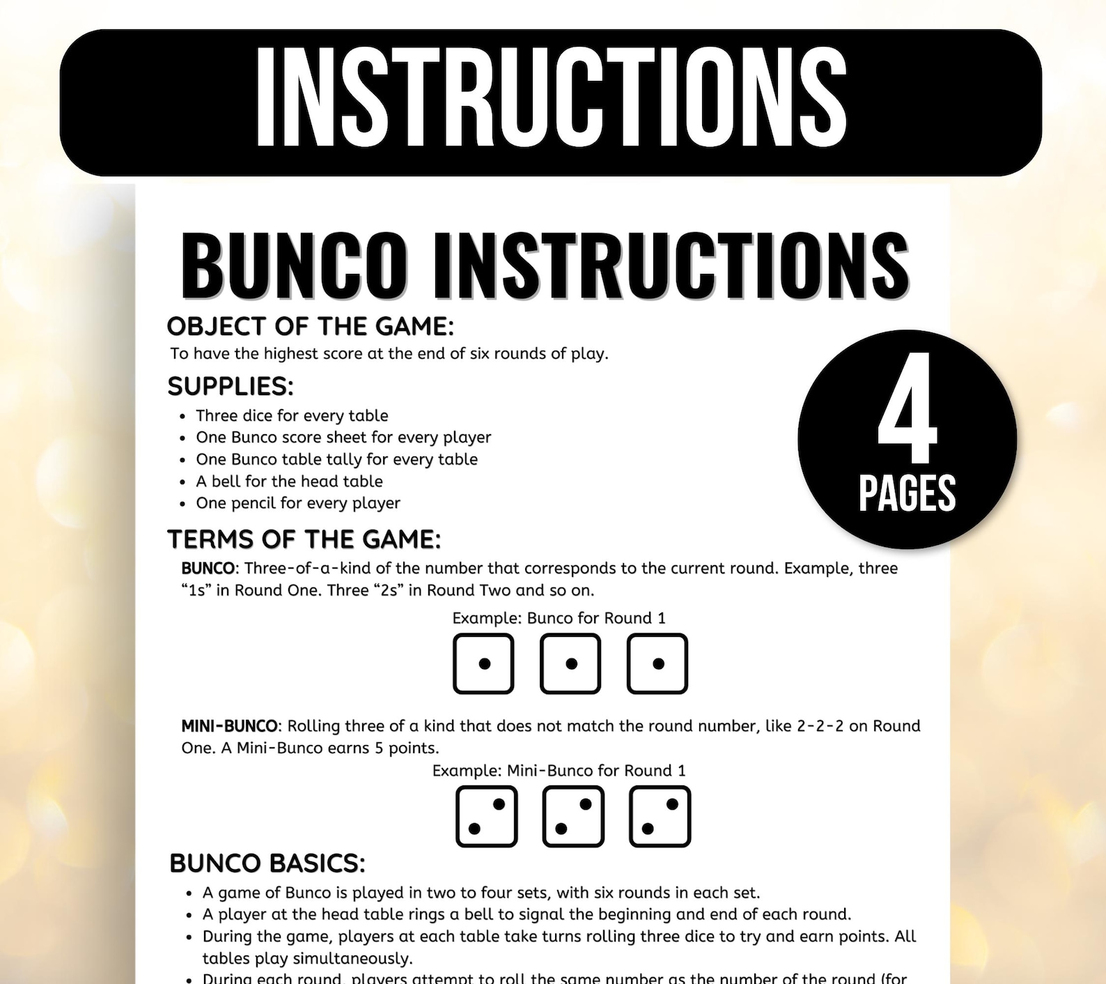 Bunco Score Sheet, Bunco Tally Sheets, Bunco Scorecards, Bunco Game ...