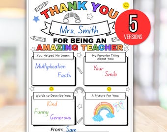 Teacher Appreciation Gift, Teacher Appreciation Week, Teacher Thank You, All About Teacher Fill in Blank Printable, Teacher Thank You Gift