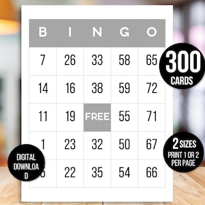 300 Bingo Cards, 1, 2, or 4 Per Page, Fun Party Game, Classroom Activity, Carte Bingo for Kids, Kids Printable Bingo Game, Gray Bingo Cards