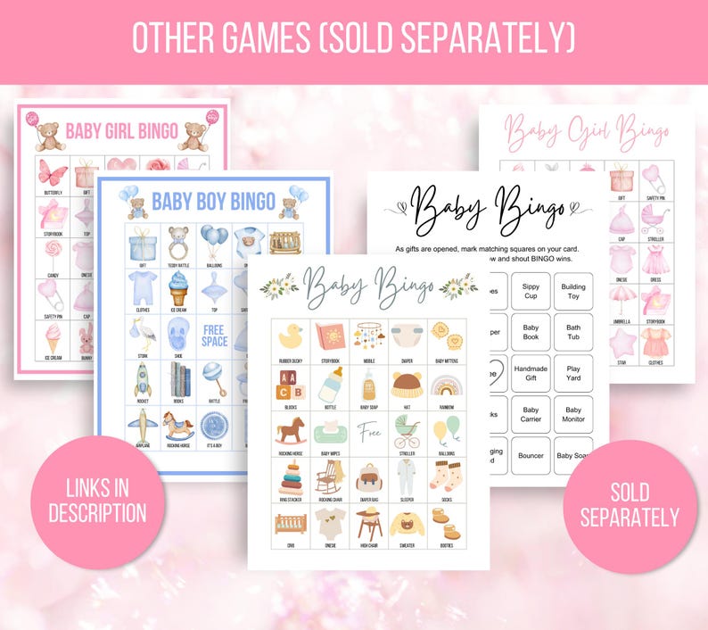 Baby Girl Bingo, 60 Baby Girl Bingo Cards, Baby Girl Bingo Game, Baby ...