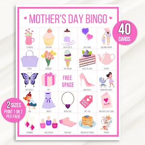 Printable Mother's Day Bingo, 40 Mother's Day Bingo Cards, Mother's Day Activity For Kids, Kids Mother's Day Party Game, Classroom Activity