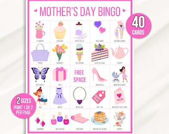 Printable Mother's Day Bingo, 40 Mother's Day Bingo Cards, Mother's Day Activity For Kids, Kids Mother's Day Party Game, Classroom Activity