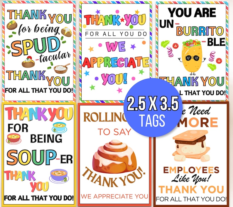 Appreciation Tags, Employee Appreciation Tags, Staff Appreciation Tags, Appreciation Food Tags Bundle, Appreciation Week Tags, Thank You Tag