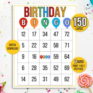 150 Birthday Bingo Cards, Birthday Bingo Party Game for Kids, Happy Birthday Bingo Game, Birthday Number Bingo Cards for Kids and Adults