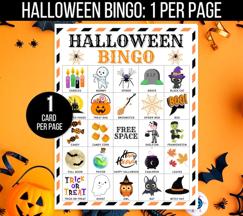 Halloween Bingo, 50 Halloween Bingo Cards, Halloween Games, Kids Halloween Party Game, Halloween Classroom Activity, Cute Halloween Activity