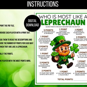St. Patrick's Day Game, Who is Most Like a Leprechaun Game, St. Patrick's Day Activity, St. Patrick's Day Games for Kids, Leprechaun Game