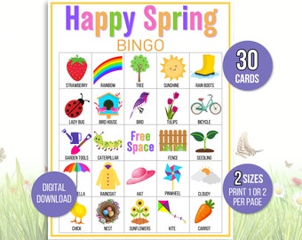 Spring Bingo, 30 Spring Bingo Cards, Spring Activity For Kids, Kids Spring Party Game, Spring Classroom Activity, Spring Game, Happy Spring