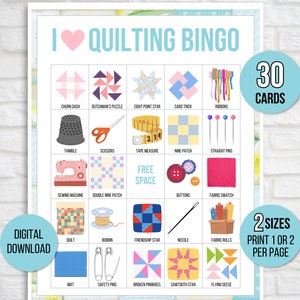 Quilt Bingo, 30 Printable Quilt Bingo Cards, Quilting Bingo, Quilting ...