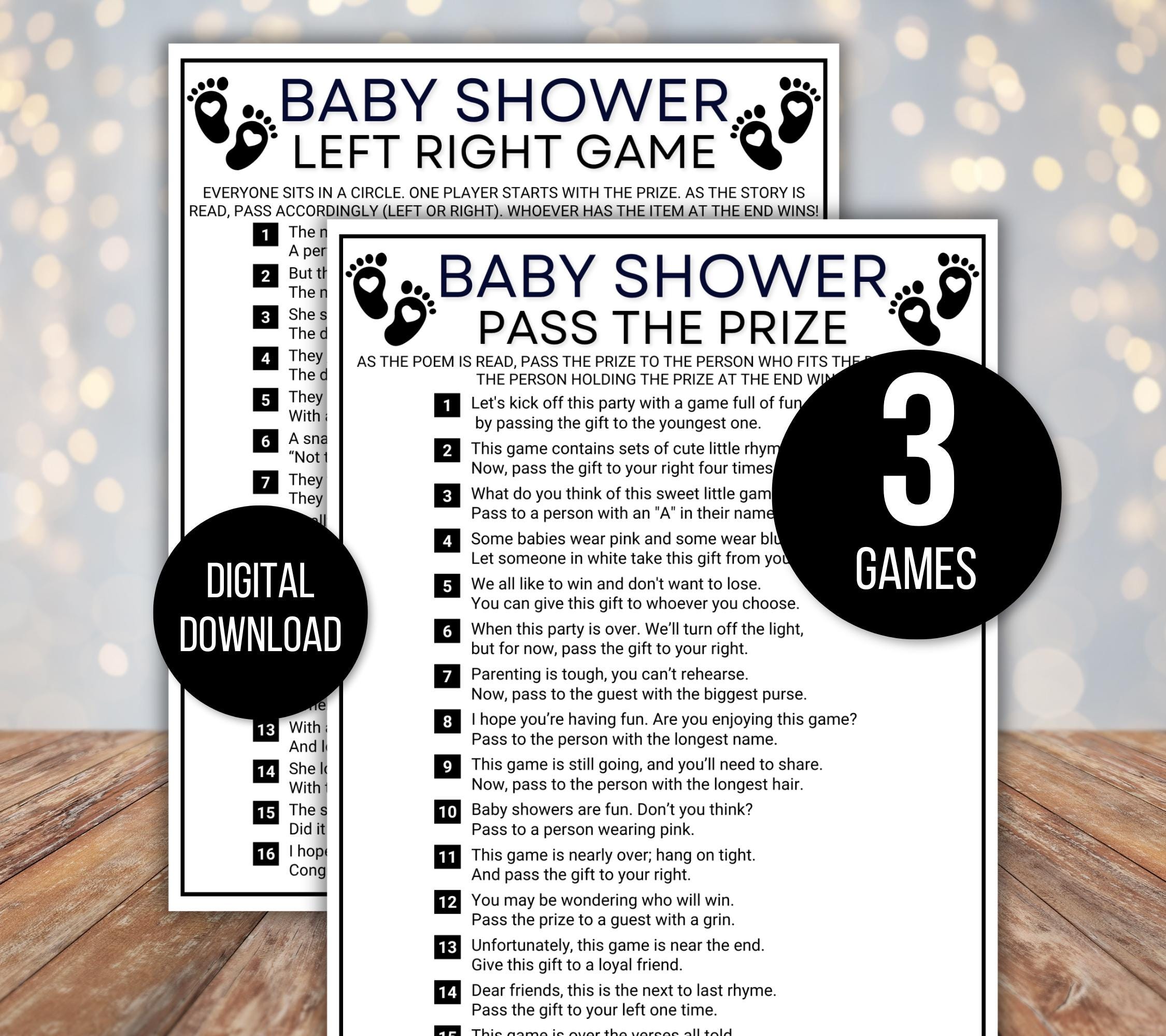Pass the Gift Games, Baby Pass the Gift Games, Baby Pass the Prize Games, Baby Shower Activity, Baby Shower Game, Baby Left Right Games