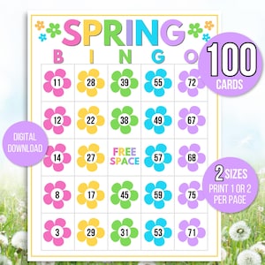 Spring Bingo, 100 Spring Bingo Cards, Spring Carte Bingo, Spring Activity For Kids, Kids Spring Party Game, Spring Game, Spring Class Game