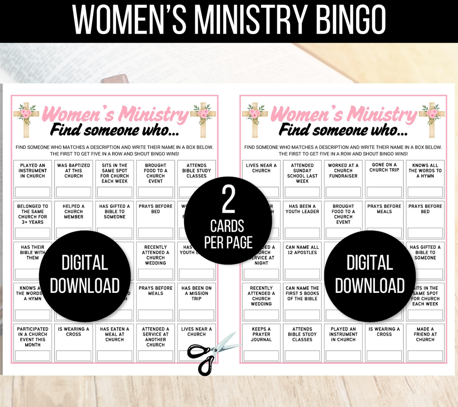 Women's Ministry Bingo, Women's Ministry Games, 50 Church Bingo Cards ...
