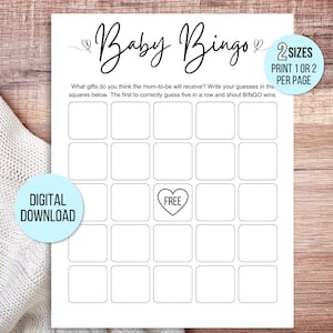 Tarjetas de bingo en blanco para baby shower, tarjetas de bingo para bebés, tarjetas de bingo para regalos de bebés, juego de bingo para baby shower, plantilla de bingo para bebés, género neutro