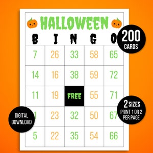 200 Halloween Bingo Cards, Halloween Number Bingo, Halloween Party Game, Halloween Activity, Halloween Game, Carte Bingo for Kids, Fall Game