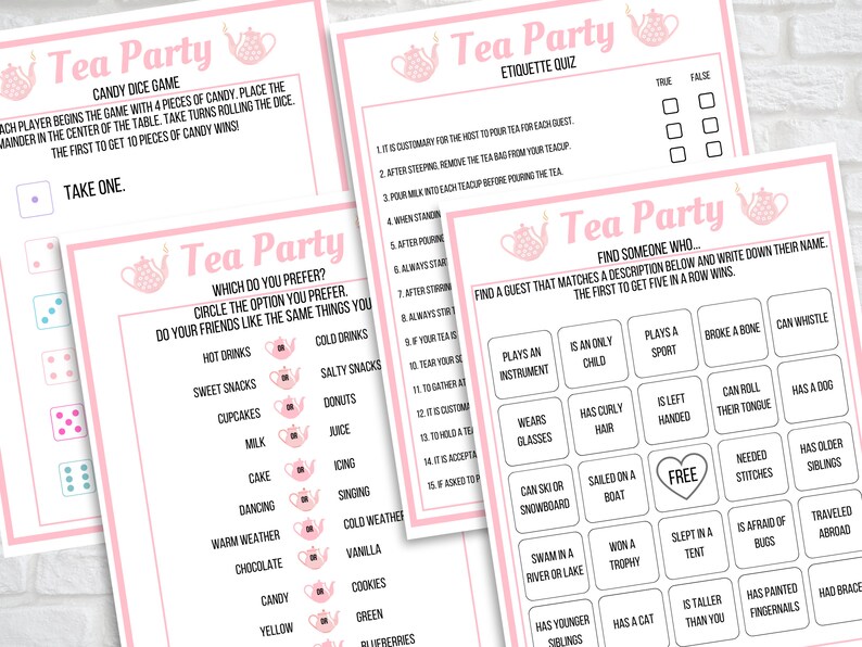 Tea Party Games Printable Tea Party Activities Girls Tea - Etsy