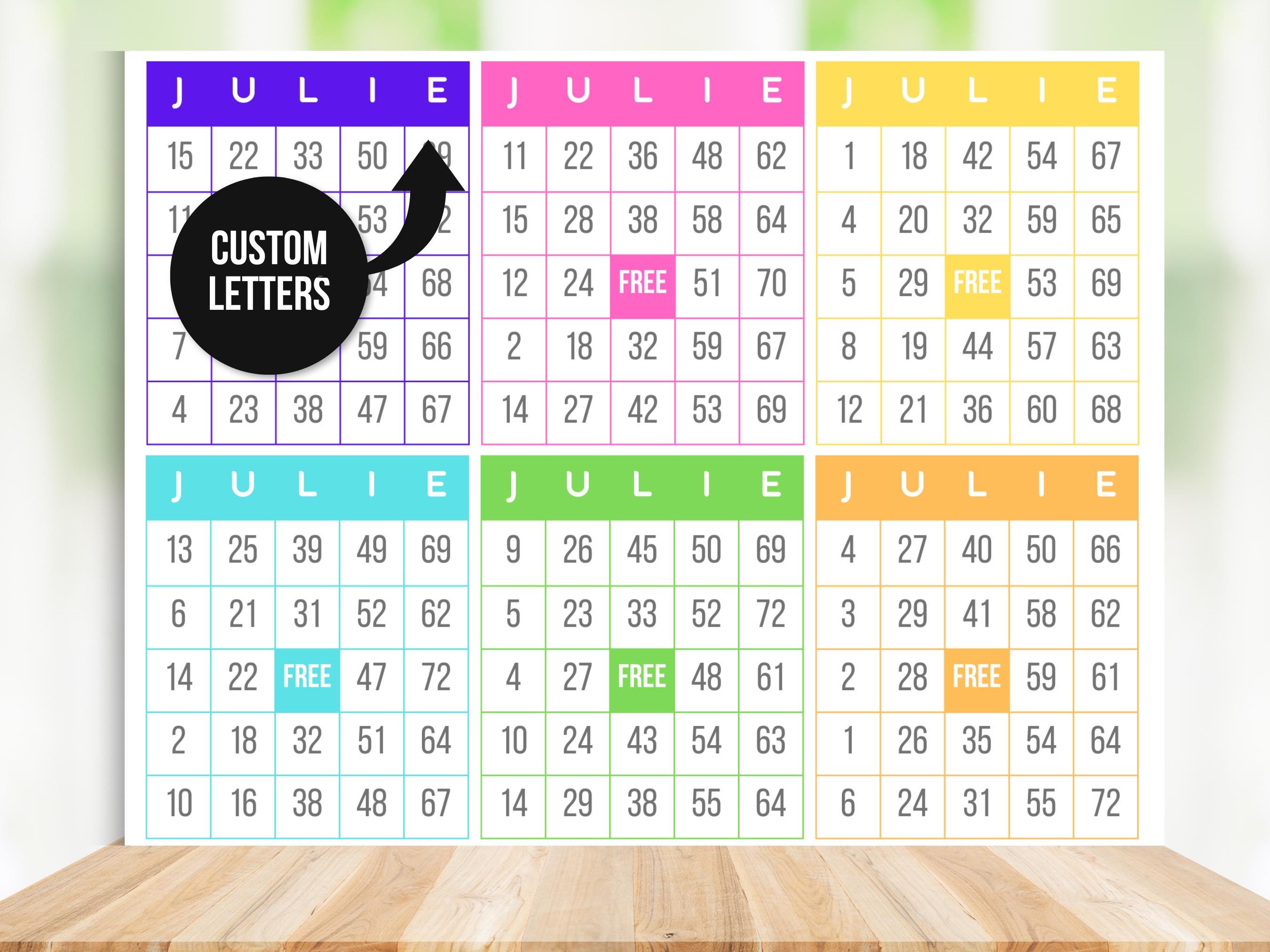 300 Custom Bingo Cards, 6 per Page, Fun Party Game, Classroom Activity ...