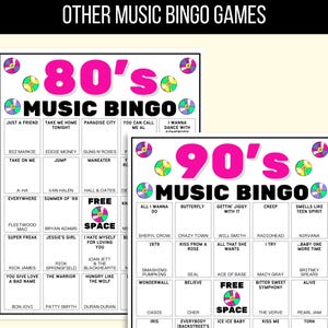 70s, 80s, 90s Music Bingo, Decades of Hits Bingo, 70s to 90s Bingo, 70s Music Bingo, 80s Music Bingo, 90s Music Bingo, 50 Music Bingo Cards