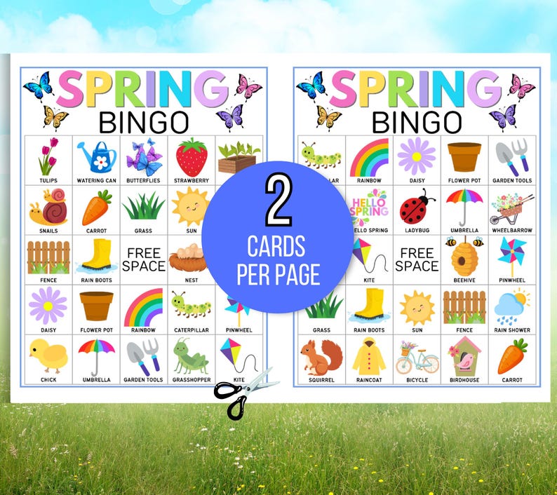 Spring Bingo, 60 Printable Spring Bingo Cards, Spring Party Game, Spring Activity, Spring Game, Springtime Game, Easter Bingo, Easter Game