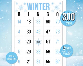 300 Winter Bingo Cards, Winter Number Bingo, Winter Carte Bingo, Winter Party Game, Winter Activity, Winter Game, Printable Winter Bingo