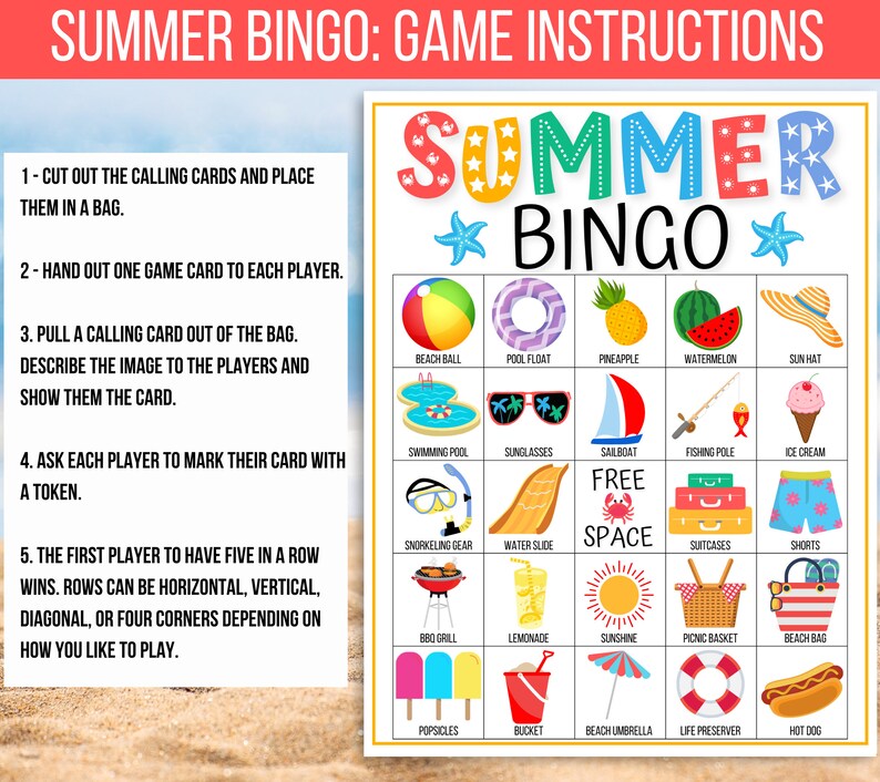 Summer Bingo, 30 Summer Bingo Cards, Summer Game, Summer Activity, Kid's Printable Bingo, Summer Bingo Game for Kids, Summer Vacation Bingo image 7