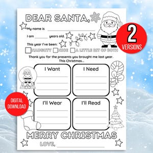 Brief an Santa Malseite, Lieber Santa Brief, Weihnachtswunschliste, Etwas, was ich will, etwas, was ich brauche, etwas zum Anziehen, Liste für Santa