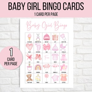 Baby Girl Bingo, 50 Baby Shower Bingo Cards, Baby Girl Shower Printable ...