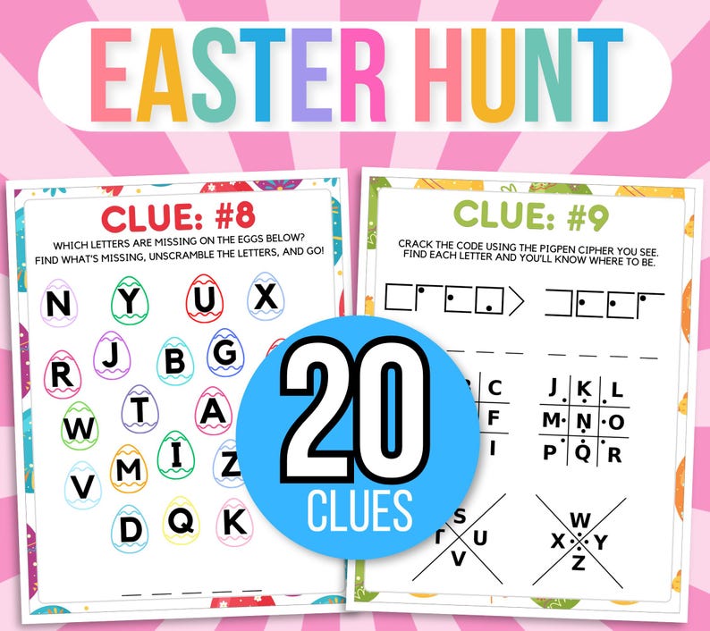 Indoor Easter Treasure Hunt For Teens, Easter Scavenger Hunt, Treasure Hunt Easter Clues, Teens Easter Escape Room Puzzles, Easter Hunt